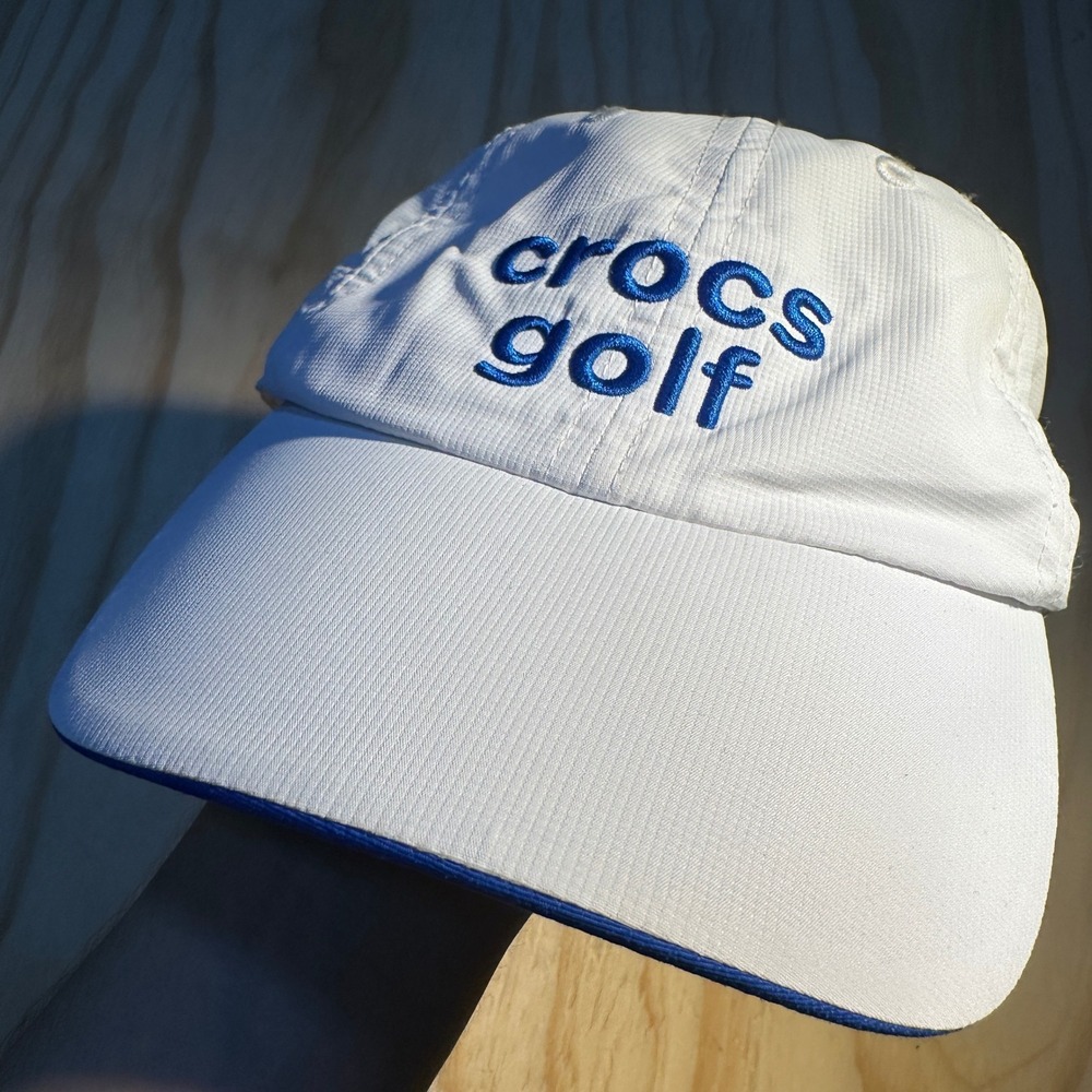 Crocs Golf Hat White Blue Adjustable Performance Strapback Cap OS 2012 Rare